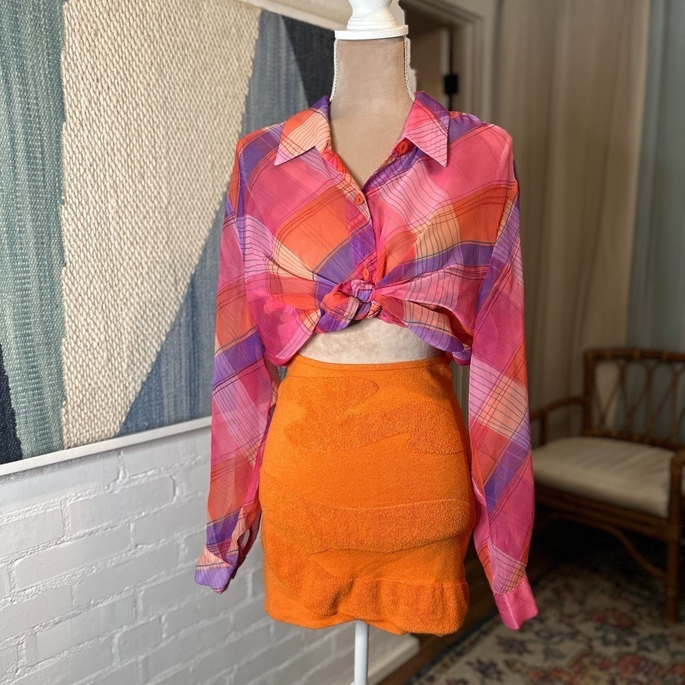 Le Lis Orange Terry Cloth Bodycon Mini Skirt - Picture 2 of 7